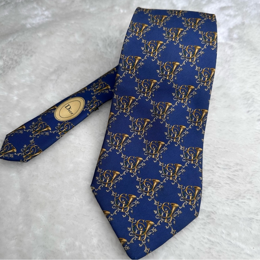 Dior Blue and Gold Men's Tie - Picture 4 of 9